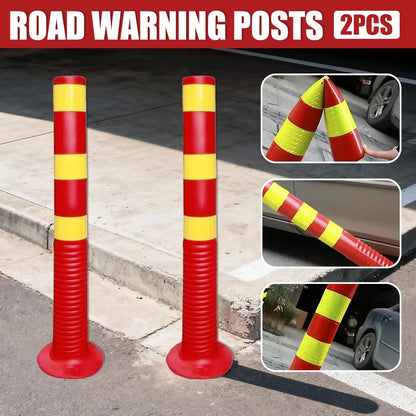 2PCS Road Warning Post Flexible Traffic Bollard Reflective Parking Driveway