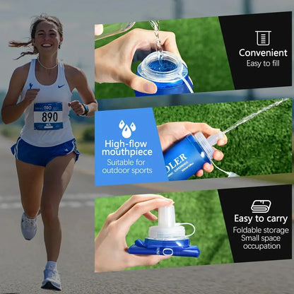 Sports Folding Soft Water Bottle Running Portable Outdoor Large Mouth Hydration