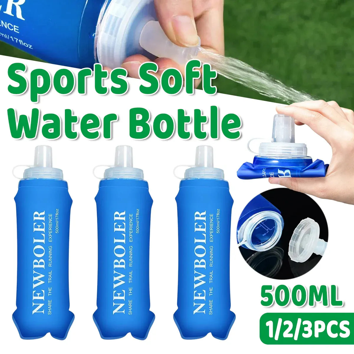 Sports Folding Soft Water Bottle Running Portable Outdoor Large Mouth Hydration