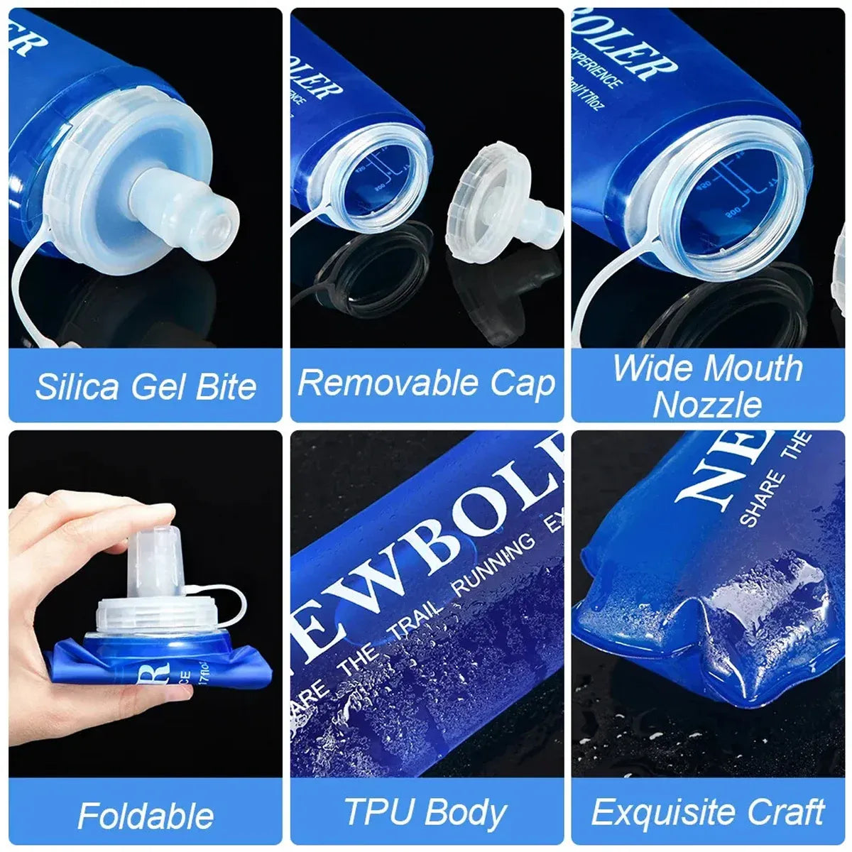 Sports Folding Soft Water Bottle Running Portable Outdoor Large Mouth Hydration