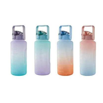 2L Large Water Bottle Straw Time Gradient Cup Fitness Jugs Sport Gym Training - Blue
