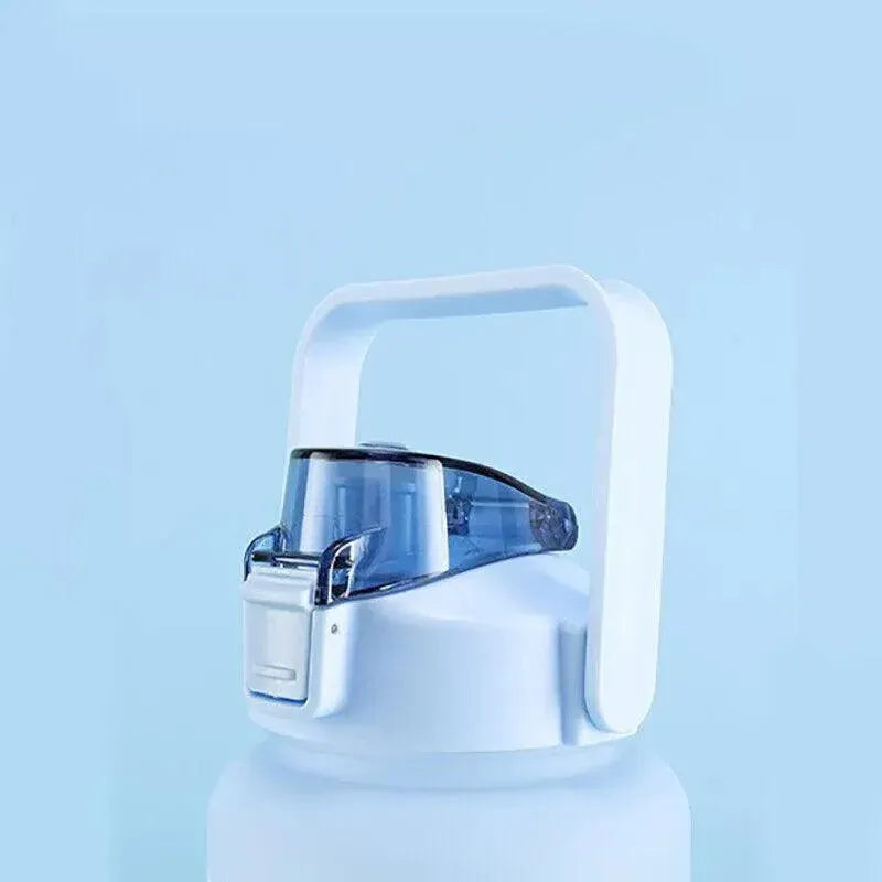 2L Large Water Bottle Straw Time Gradient Cup Fitness Jugs Sport Gym Training - Blue