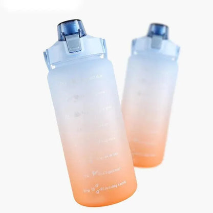 2L Large Water Bottle Straw Time Gradient Cup Fitness Jugs Sport Gym Training - Blue
