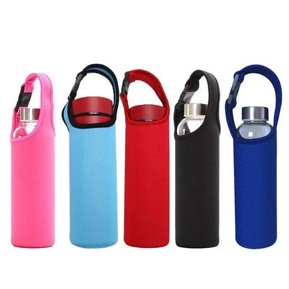 450ml Neoprene Water Bottle Holder Bag Insulated Cover Carrier with Strap - Blue