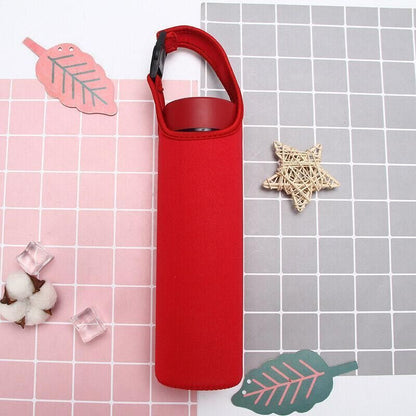 450ml Neoprene Water Bottle Holder Bag Insulated Cover Carrier with Strap - Red