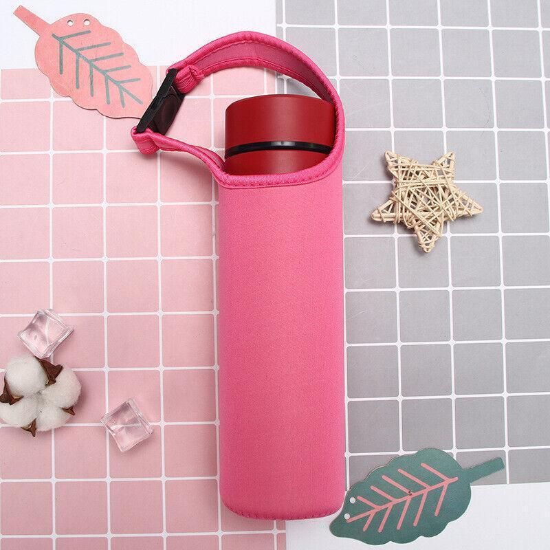 450ml Neoprene Water Bottle Holder Bag Insulated Cover Carrier with Strap - Red