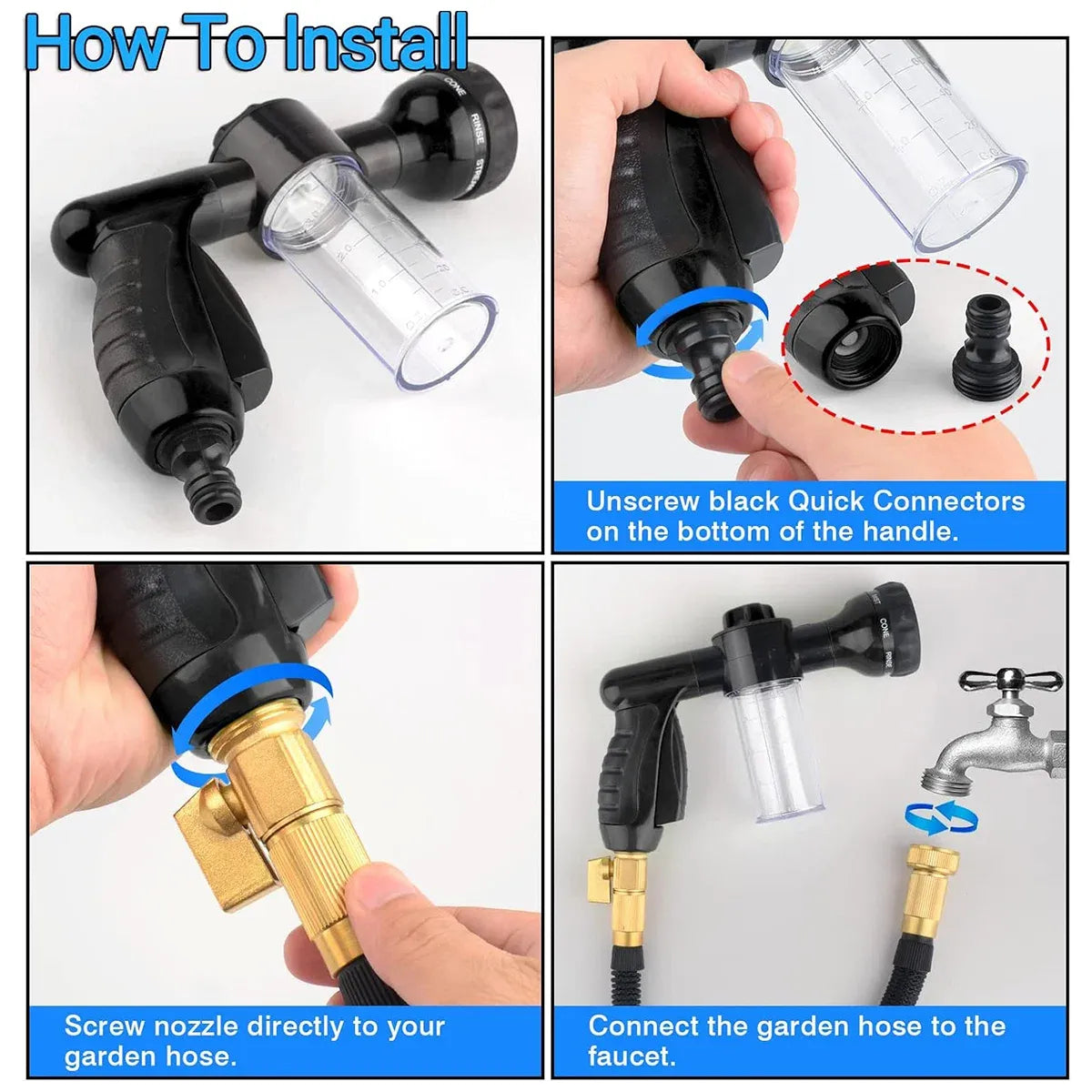 Washing Nozzle Plant Pet Hose 8-Mode Garden Car Water Foam Sprayer Soap Dispenser - Yellow