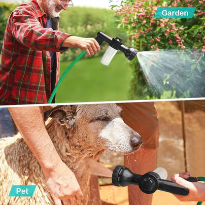 Washing Nozzle Plant Pet Hose 8-Mode Garden Car Water Foam Sprayer Soap Dispenser - Black