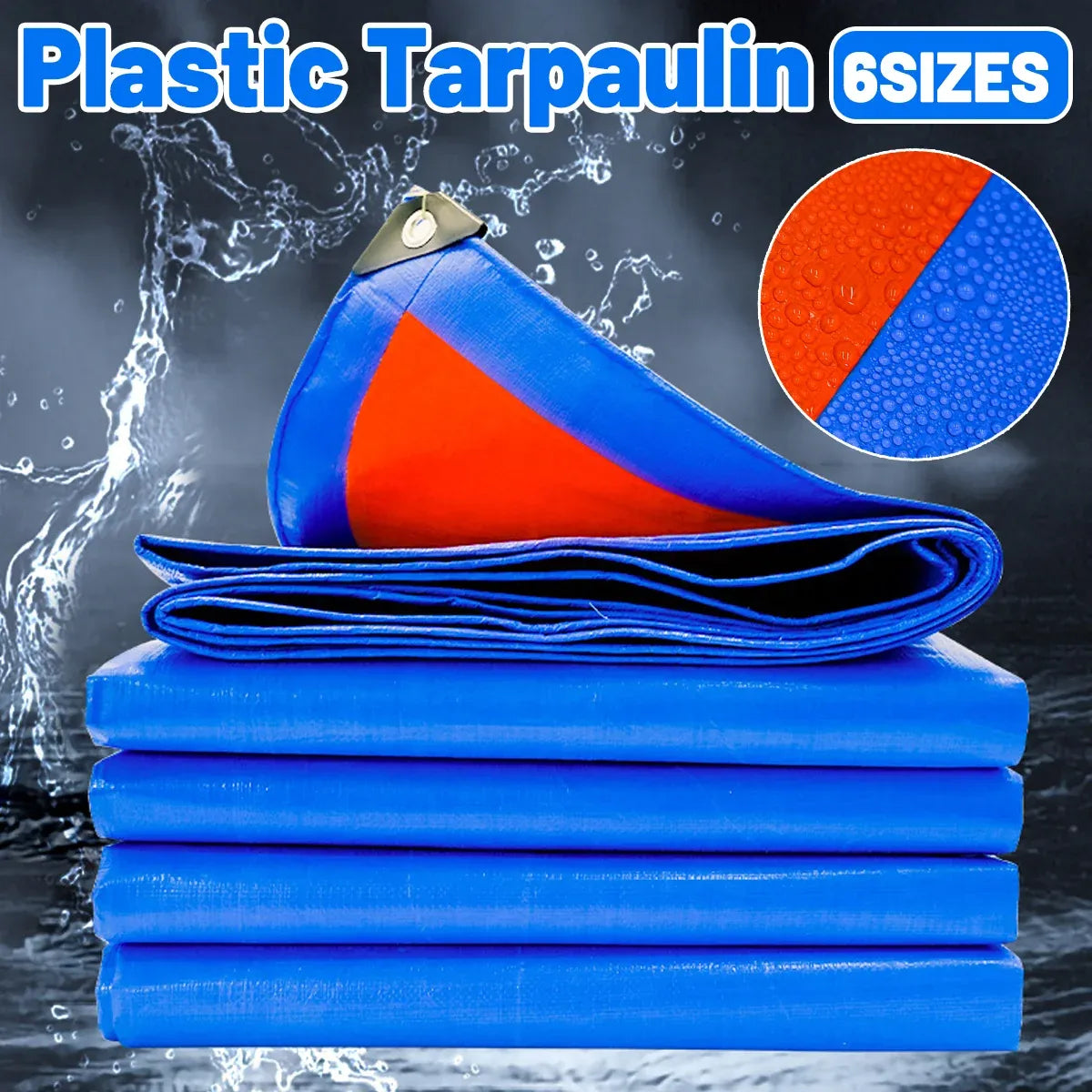 Waterproof Plastic Tarp Cover Heavy Duty Ground Sheet Rainproof Dustproof Blue - 4x6m