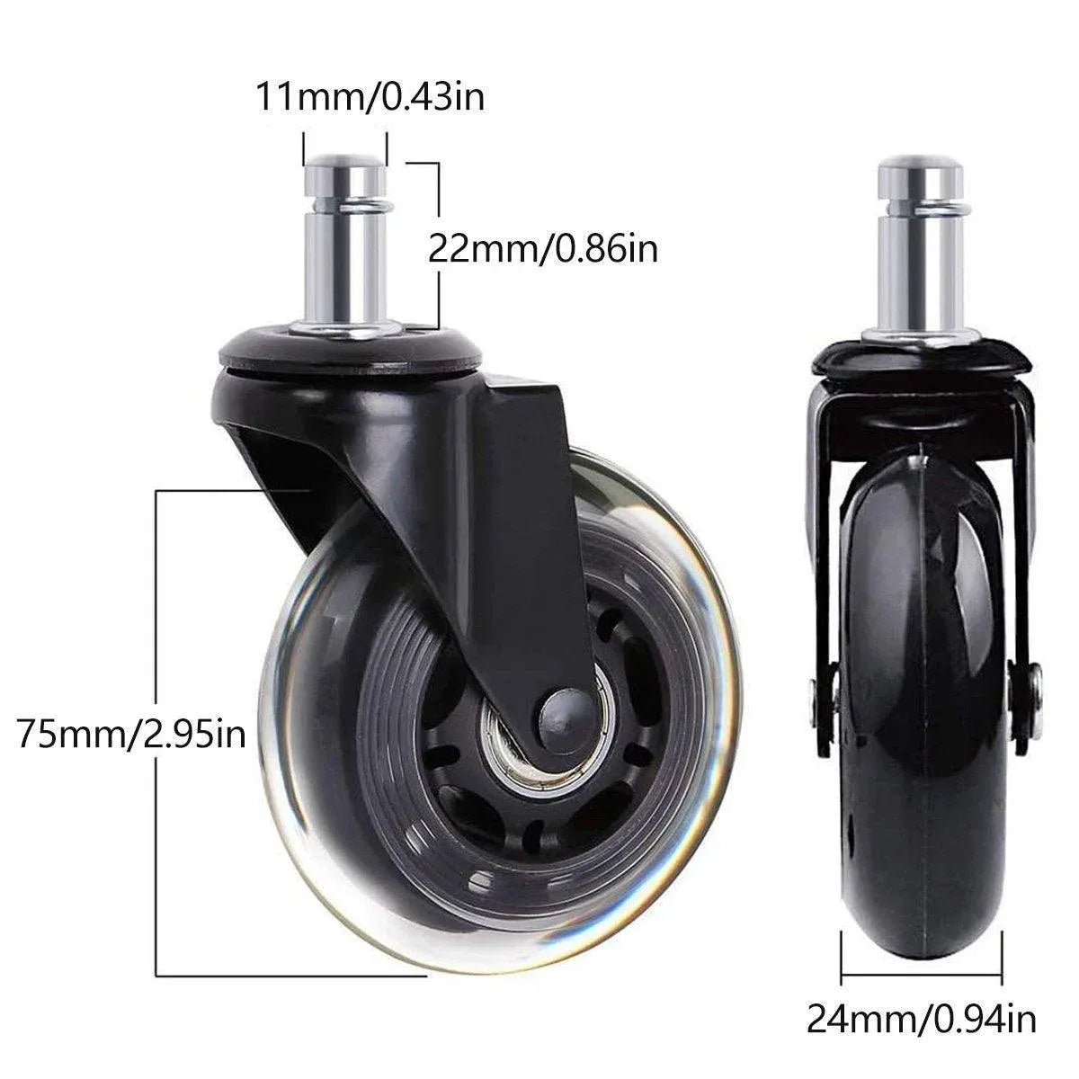 5pcs 3-Inch PU Transparent Caster Wheels Luggage Office Chair Mute Swivel Wheels