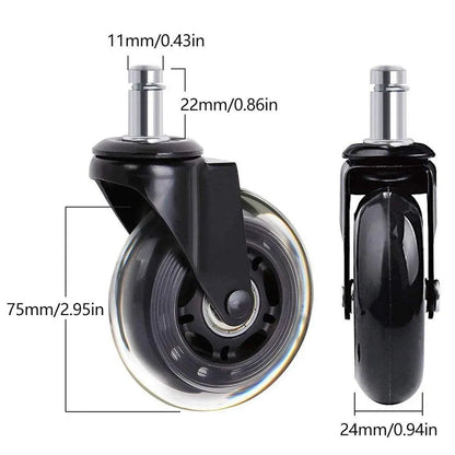 5pcs 3-Inch PU Transparent Caster Wheels Luggage Office Chair Mute Swivel Wheels