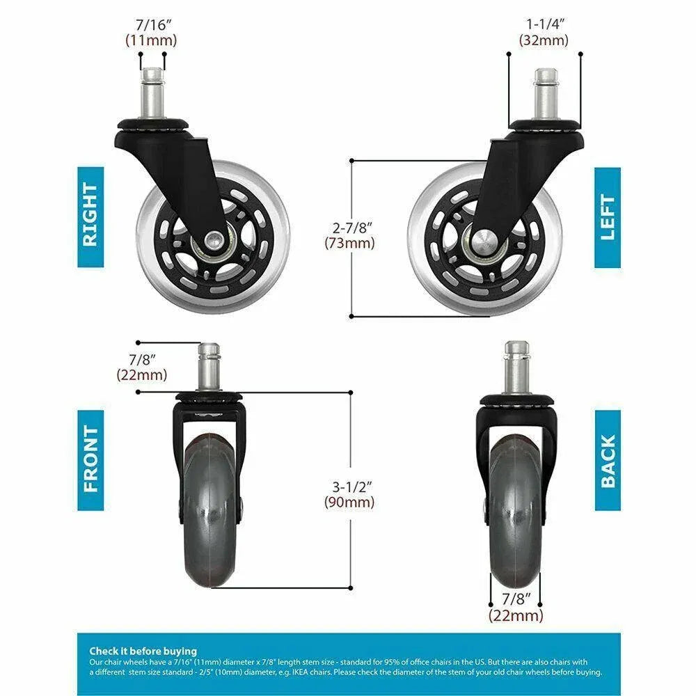 5pcs 3-Inch PU Transparent Caster Wheels Luggage Office Chair Mute Swivel Wheels