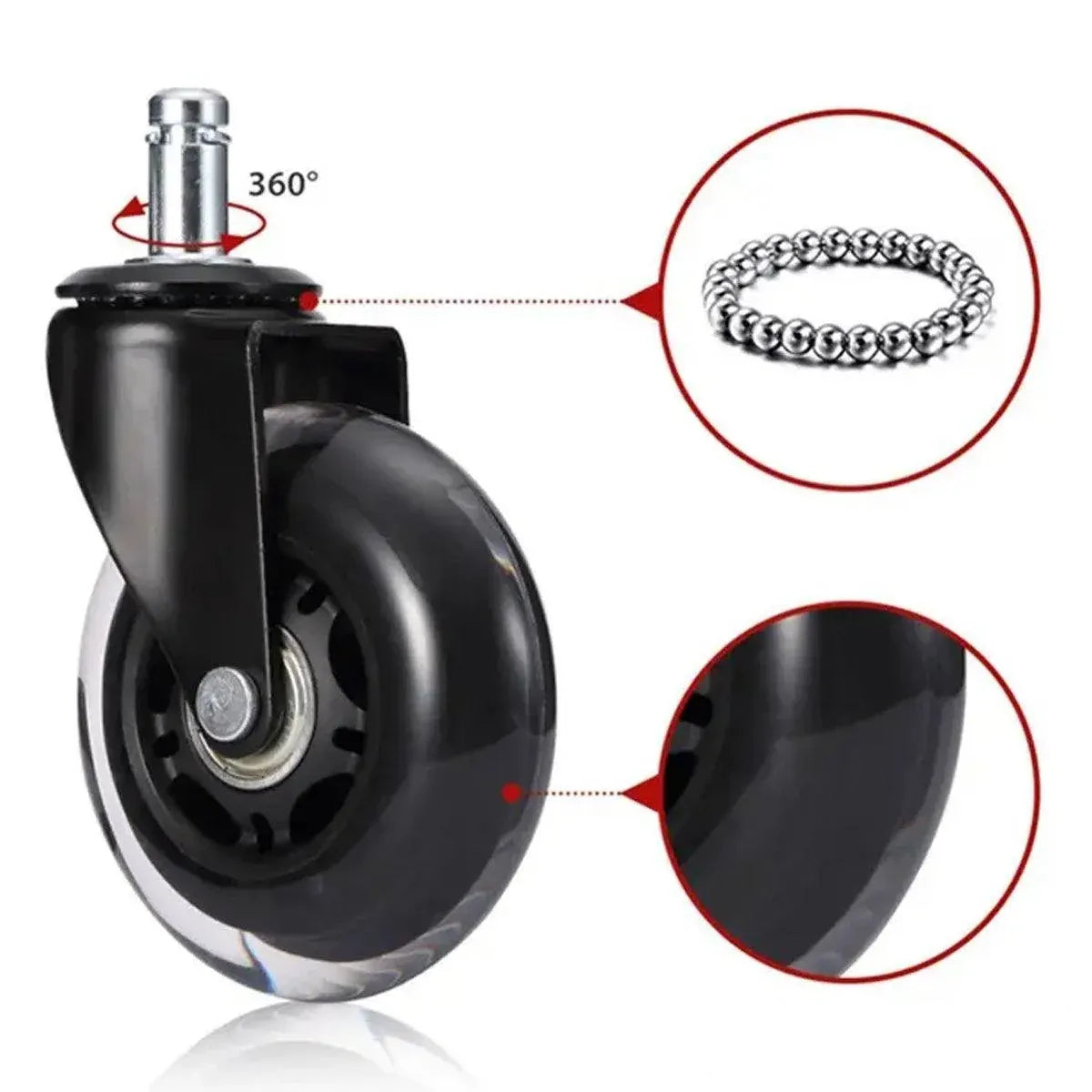 5pcs 3-Inch PU Transparent Caster Wheels Luggage Office Chair Mute Swivel Wheels