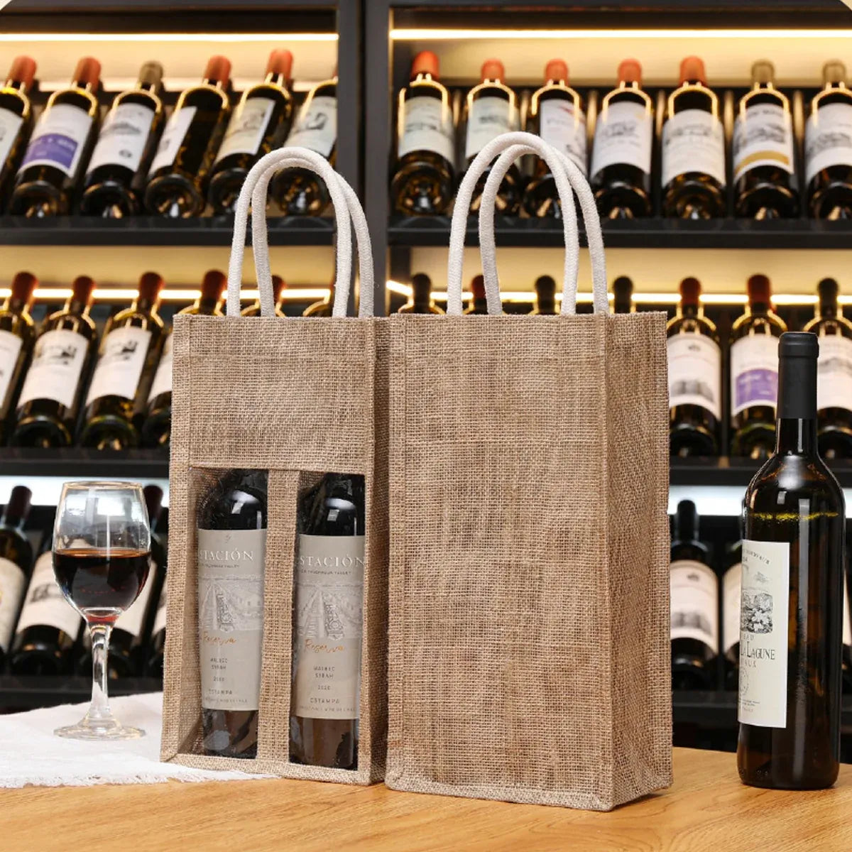 5PCS Wine Bottle Bags Tote Carrier Gift Bag Durable Single or Double Bottles - 1