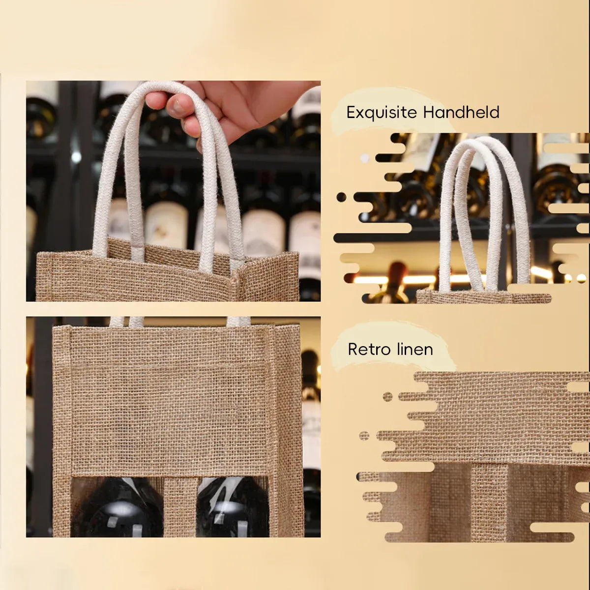 5PCS Wine Bottle Bags Tote Carrier Gift Bag Durable Single or Double Bottles - 1