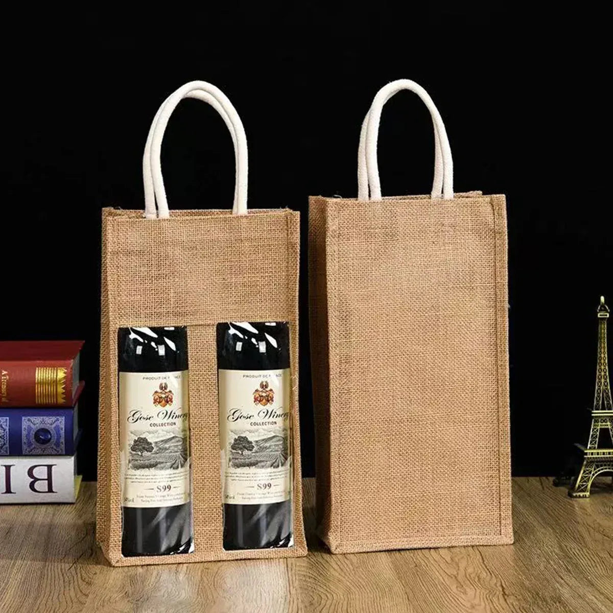 5PCS Wine Bottle Bags Tote Carrier Gift Bag Durable Single or Double Bottles - 1