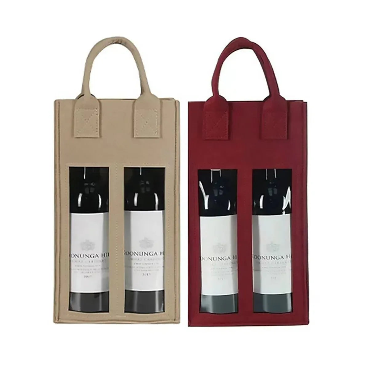 5PCS Handheld Wine Gift Bags Double-Bottle Design with Clear Window Portable - Burgundy