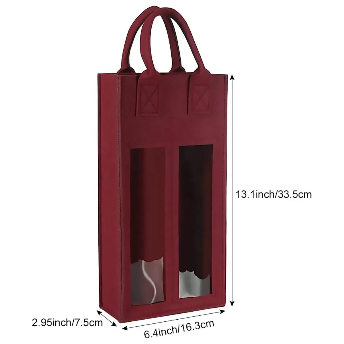 5PCS Handheld Wine Gift Bags Double-Bottle Design with Clear Window Portable - Burgundy