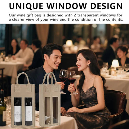 5PCS Handheld Wine Gift Bags Double-Bottle Design with Clear Window Portable - Burgundy
