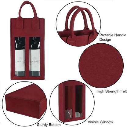 5PCS Handheld Wine Gift Bags Double-Bottle Design with Clear Window Portable - Burgundy