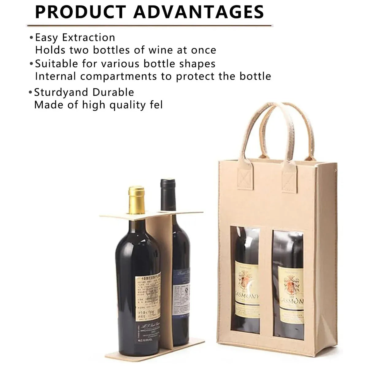 5PCS Handheld Wine Gift Bags Double-Bottle Design with Clear Window Portable - Burgundy
