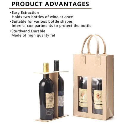 5PCS Handheld Wine Gift Bags Double-Bottle Design with Clear Window Portable - Burgundy