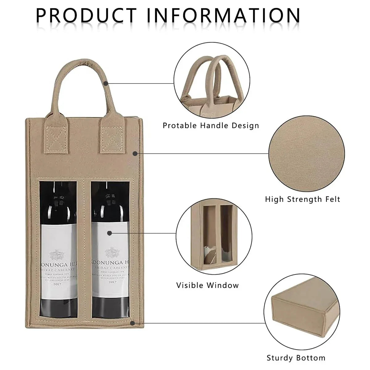 5PCS Handheld Wine Gift Bags Double-Bottle Design with Clear Window Portable - Burgundy