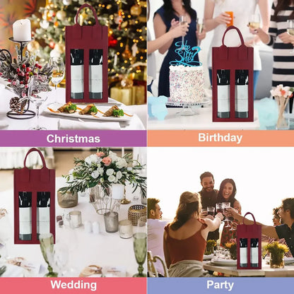 5PCS Handheld Wine Gift Bags Double-Bottle Design with Clear Window Portable - Burgundy