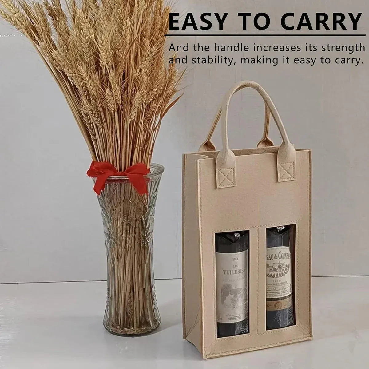 5PCS Handheld Wine Gift Bags Double-Bottle Design with Clear Window Portable - Burgundy