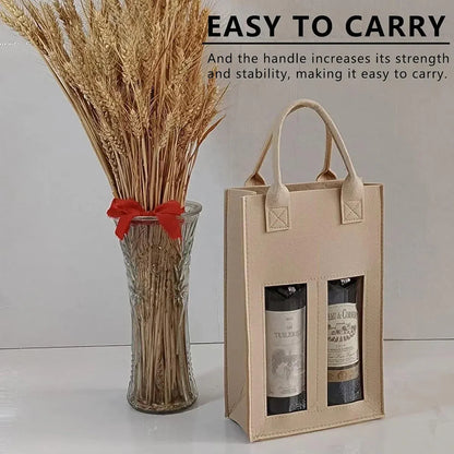 5PCS Handheld Wine Gift Bags Double-Bottle Design with Clear Window Portable - Burgundy