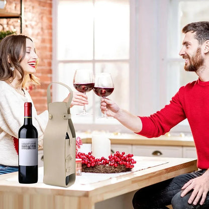 2PCS Wine Tote Bag PU Leather with Handle Durable for Party Gift