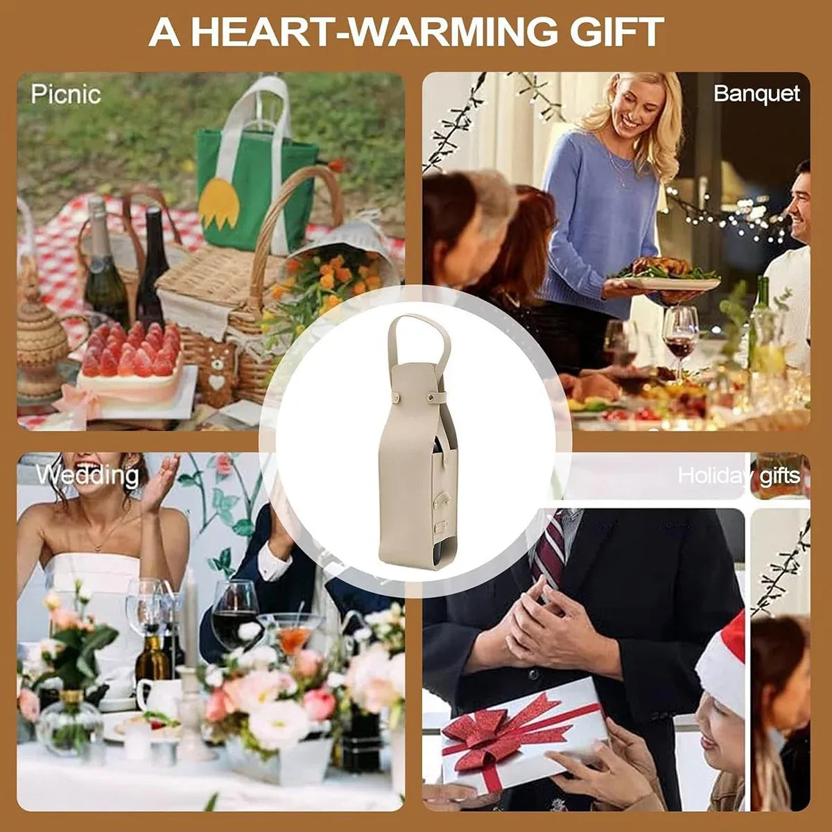 2PCS Wine Tote Bag PU Leather with Handle Durable for Party Gift