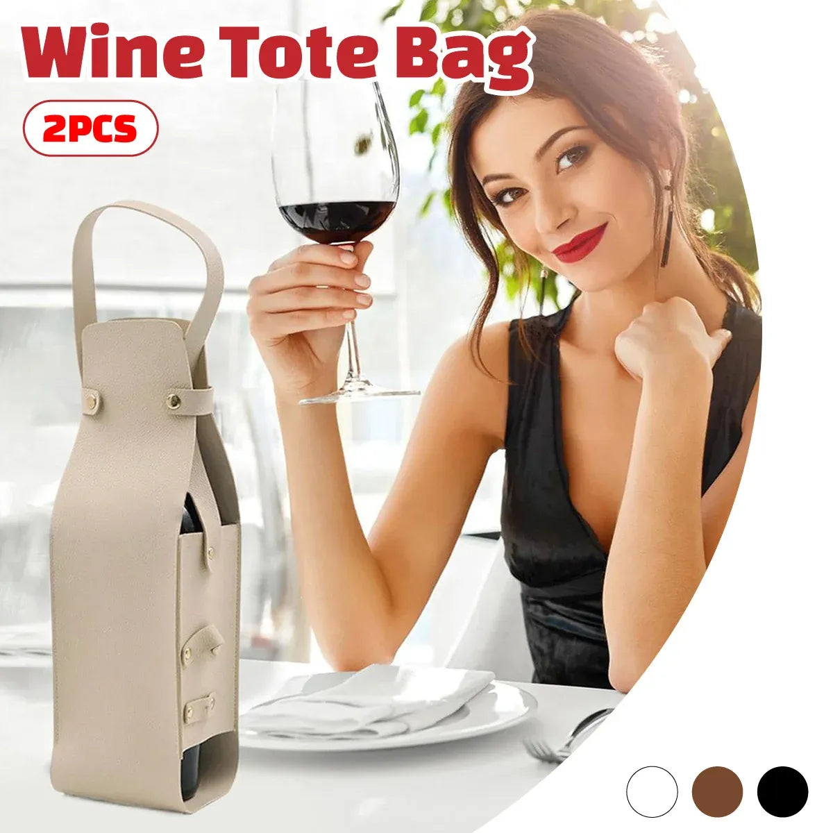 2PCS Wine Tote Bag PU Leather with Handle Durable for Party Gift