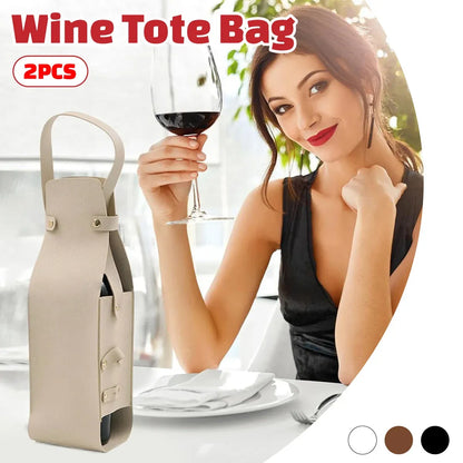 2PCS Wine Tote Bag PU Leather with Handle Durable for Party Gift