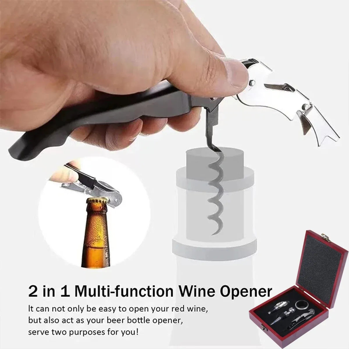 4PCS Wine Opener Set Stainless Steel Durable for Home Bar Wine Lovers Gifts - Khaki