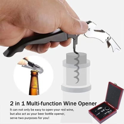 4PCS Wine Opener Set Stainless Steel Durable for Home Bar Wine Lovers Gifts - Khaki