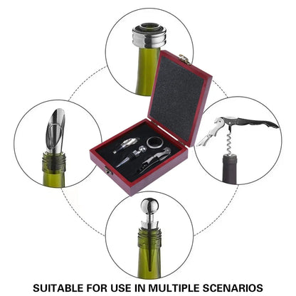 4PCS Wine Opener Set Stainless Steel Durable for Home Bar Wine Lovers Gifts - Khaki
