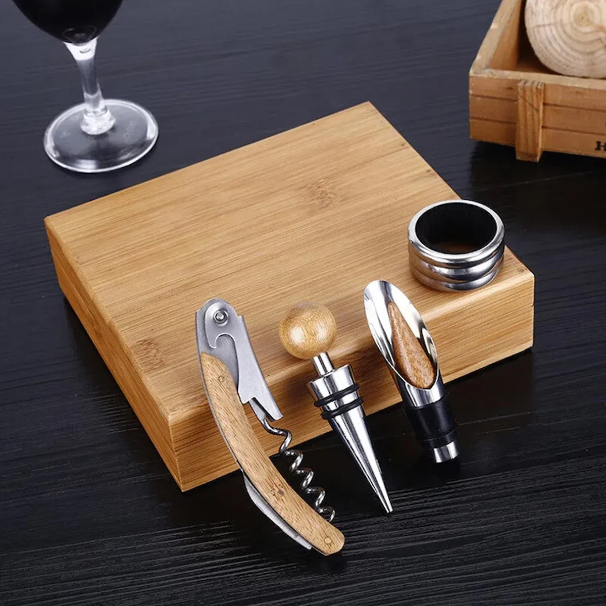 4PCS Wine Opener Set Stainless Steel Durable for Home Bar Wine Lovers Gifts - Khaki
