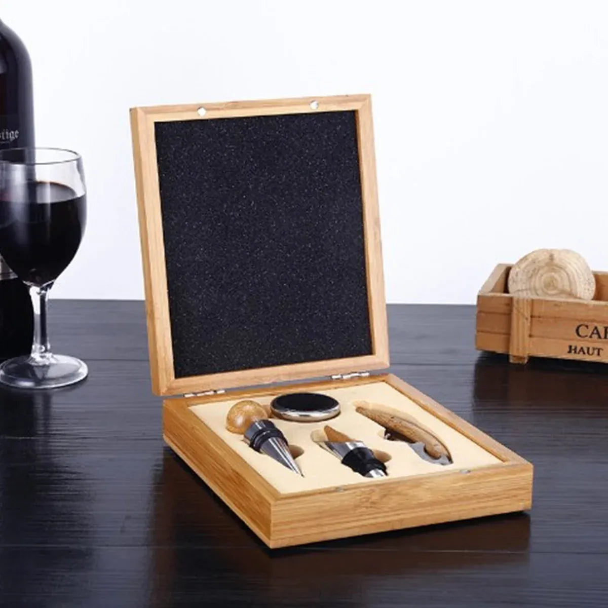 4PCS Wine Opener Set Stainless Steel Durable for Home Bar Wine Lovers Gifts - Khaki