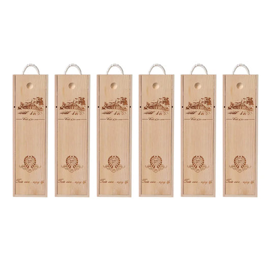 6pcs Red Wine Wooden Gift Box Packaging Storage Box for Wine Bottle Gifts - Single pull-out