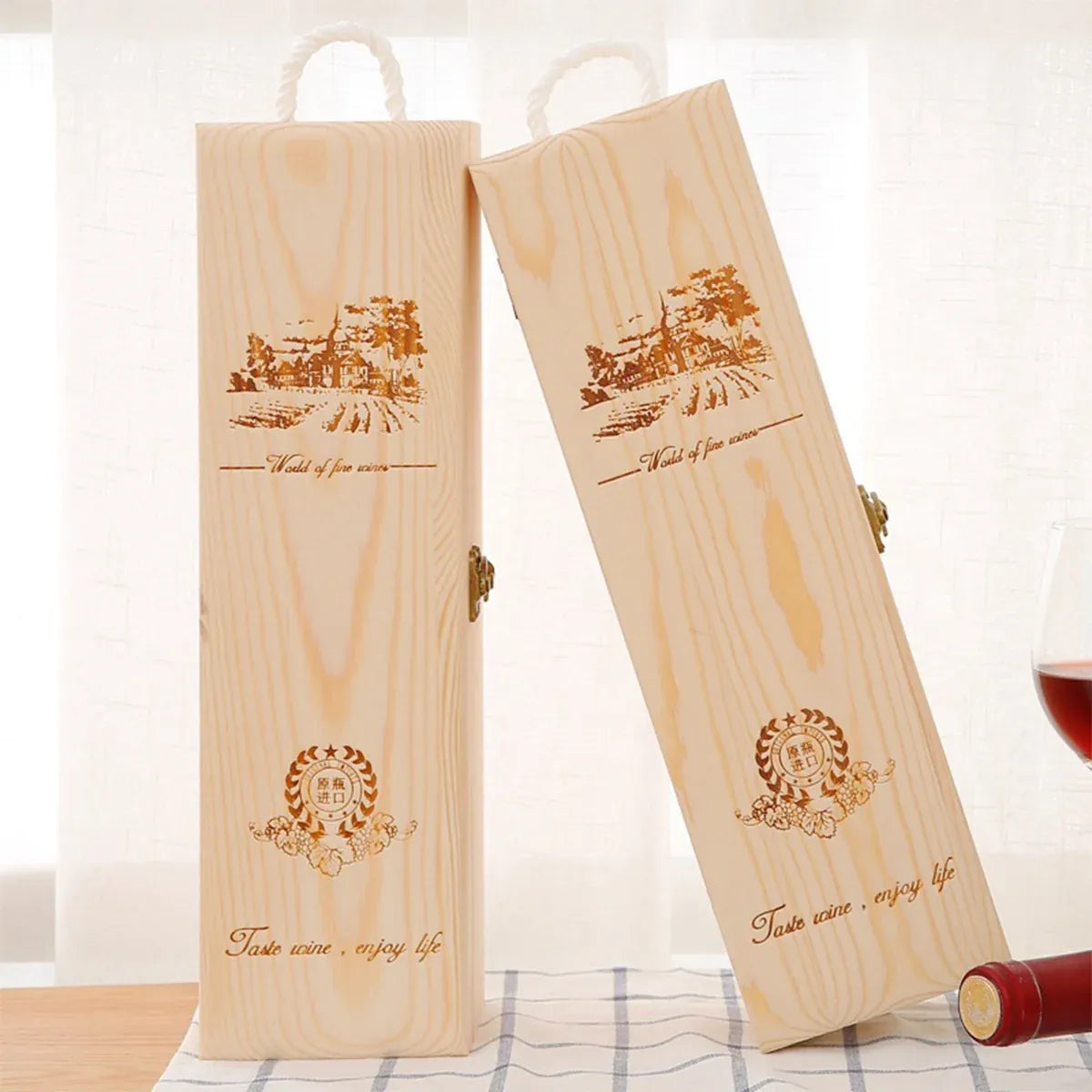 6pcs Red Wine Wooden Gift Box Packaging Storage Box for Wine Bottle Gifts - Single pull-out