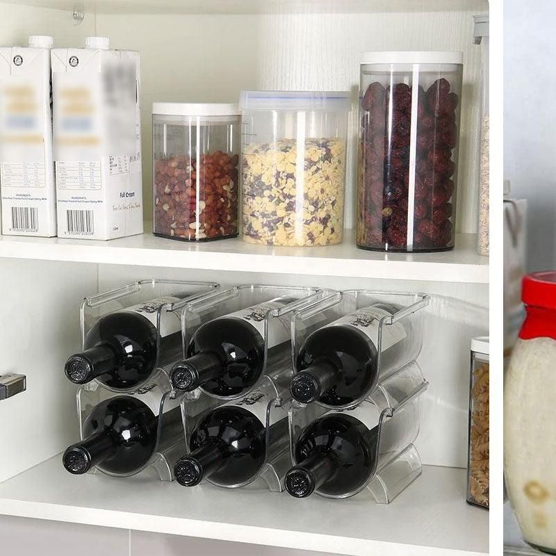 Fridge Organiser Wine Beer Stacking Bottle Rack Kitchen Space Saving Can Holder - 3 Grids