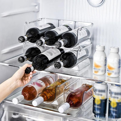 Fridge Organiser Wine Beer Stacking Bottle Rack Kitchen Space Saving Can Holder - 3 Grids
