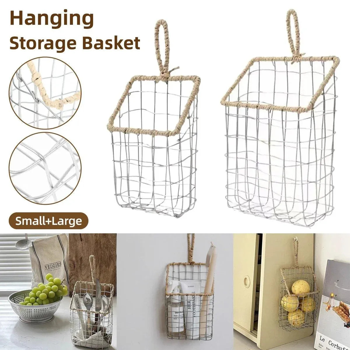 Wire Woven Storage Basket for Home Organization Sundry Basket Decorative Storage - Large