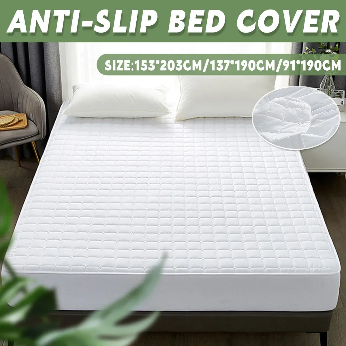 Hotel Mattress Protector Bed Top Cover Waterproof Fitted Sheet Bedroom Hygiene - 153x203cm