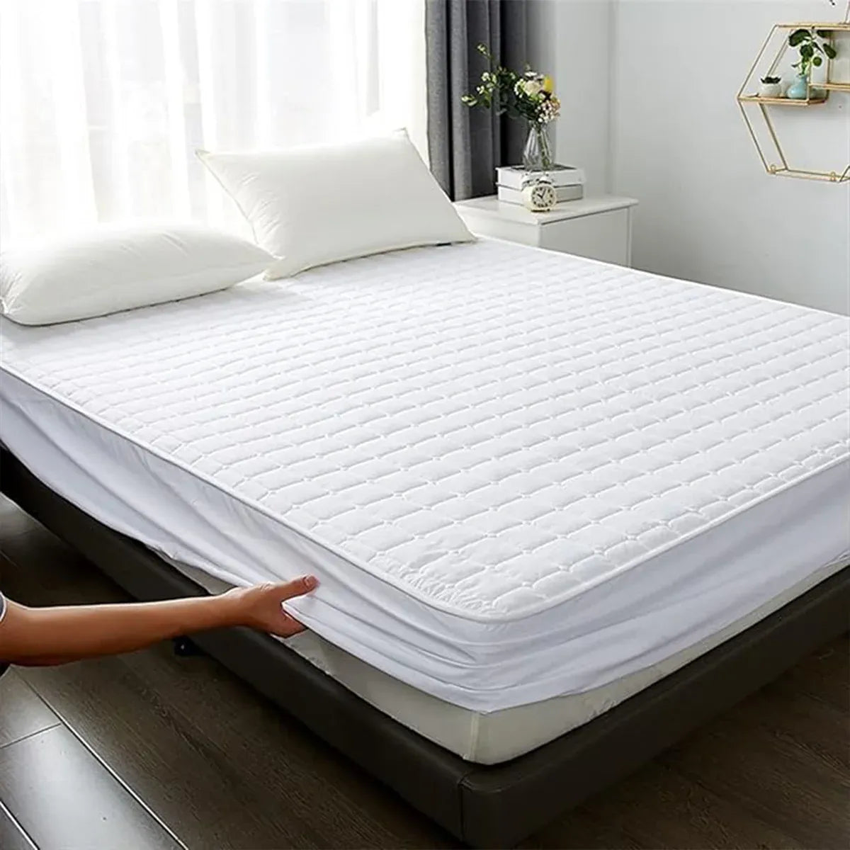 Hotel Mattress Protector Bed Top Cover Waterproof Fitted Sheet Bedroom Hygiene - 153x203cm