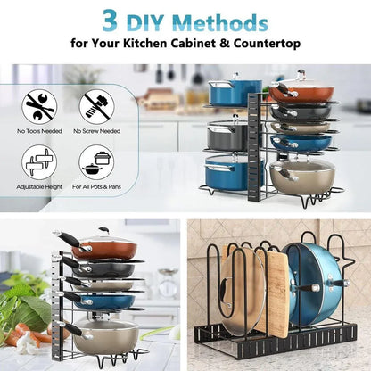 Adjustable Multi Layer Pot Lid Rack Vertical Storage Organizer Countertop Holder