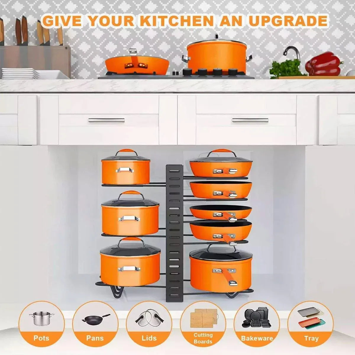 Adjustable Multi Layer Pot Lid Rack Vertical Storage Organizer Countertop Holder