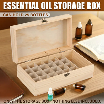 Large Capacity Solid Wood Essential Oil Storage Box 25 Grid Organizer Durable