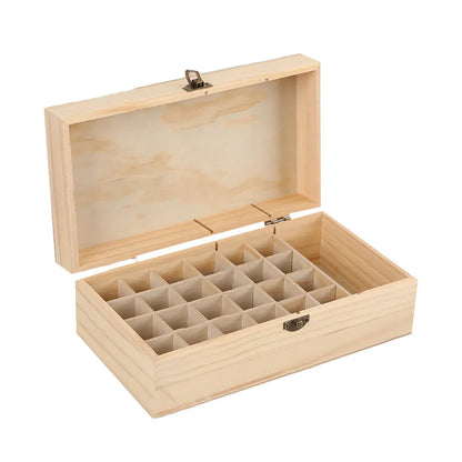 Large Capacity Solid Wood Essential Oil Storage Box 25 Grid Organizer Durable